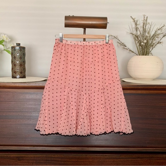 Ice Vintage Pink and Black Polka-Dot Flouncy Silk Skirt, Size 8 - Picture 2 of 10